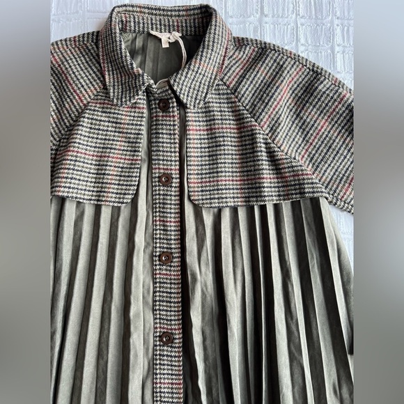 Mystree Wool Blend Button Down Jacket — Pleated Plaid & Faux Suede | NWT | Small - Picture 2 of 13